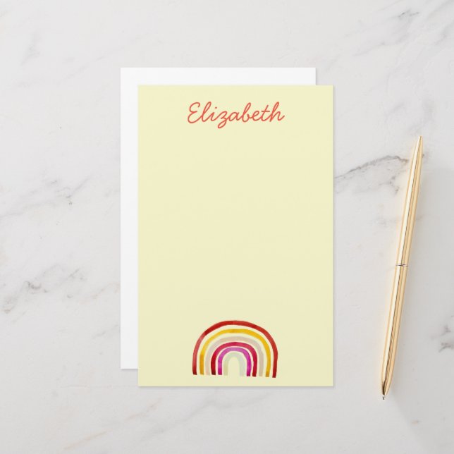 Retro Rainbow cute watercolor Stationery (Front/Back In Situ)