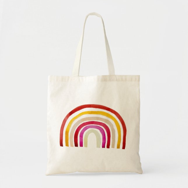Retro Rainbow cute watercolor Tote Bag (Front)