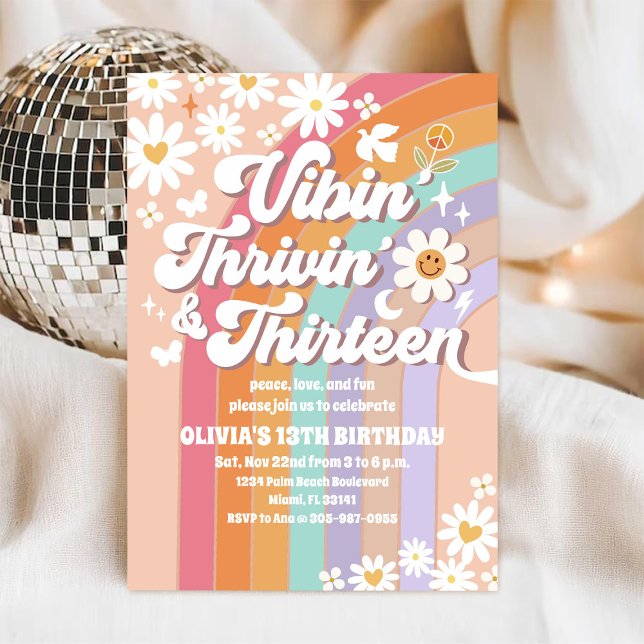 Retro Rainbow Daisy Birthday Invitation (Creator Uploaded)