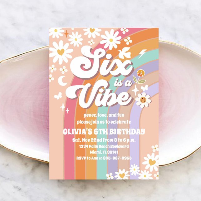 Retro Rainbow Daisy Birthday Invitation (Creator Uploaded)
