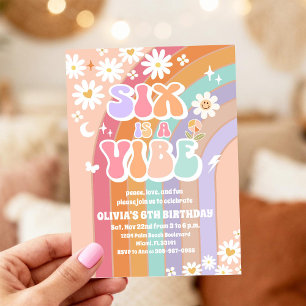 Retro Rainbow Daisy Birthday Invitation