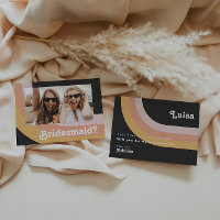 Retro Rainbow Dark Photo Bridesmaid Proposal Card