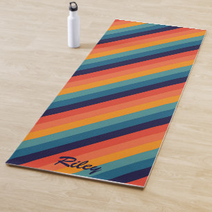 Retro Rainbow Diagonal Stripe Yoga Mat