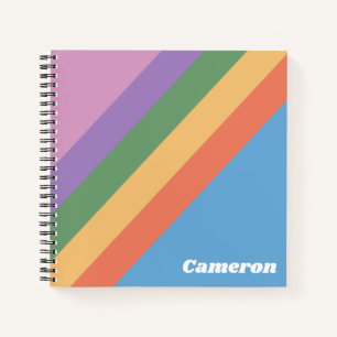 Retro Rainbow Diagonal Stripes Personalized Notebook