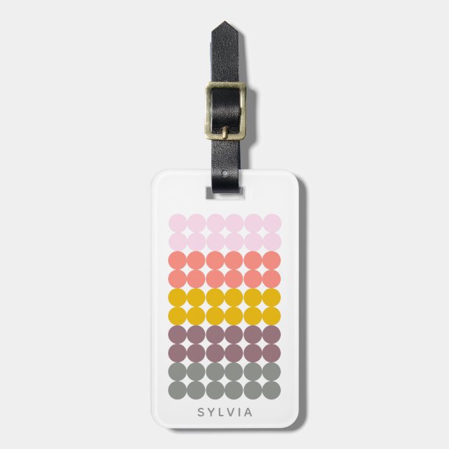 Retro Rainbow Dot Grid Pattern Personalized Name Luggage Tag (Front Vertical)