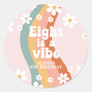 Retro Rainbow Eight is a Vibe Daisy 8th Birthday Classic Round Sticker