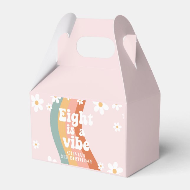 Retro Rainbow Eight is a Vibe Daisy 8th Birthday Favor Box (Front Side)