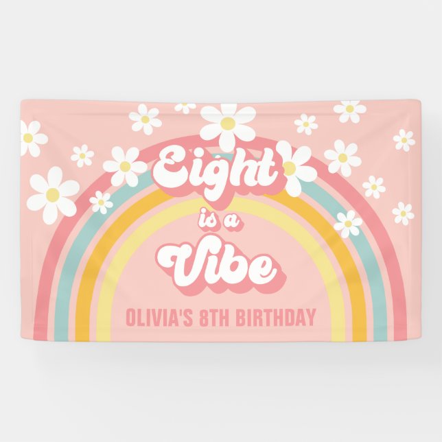 Retro Rainbow Eight is a Vibe Groovy 8th Birthday Banner (Horizontal)