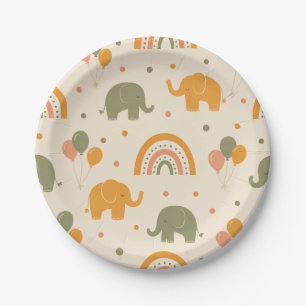 Retro Rainbow Elephant Gender Neutral Paper Plates