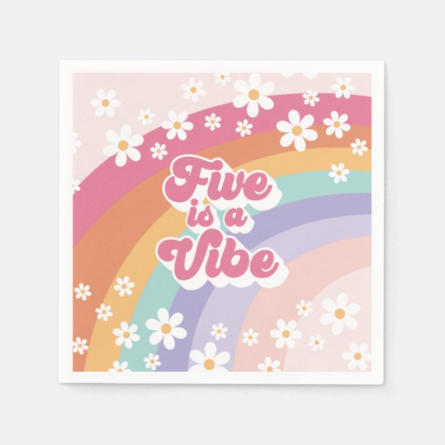 Retro Rainbow Five is a Vibe 5th Birthday Napkin (Front)