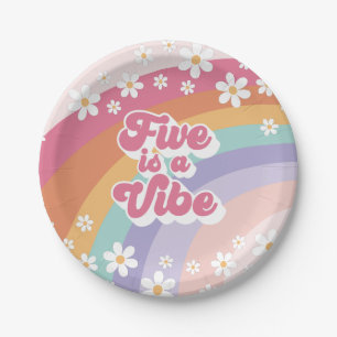 Retro Rainbow Five is a Vibe 5th Birthday Paper Plate