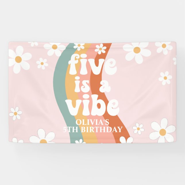 Retro Rainbow Five is a Vibe Daisy 5TH Birthday Banner (Horizontal)
