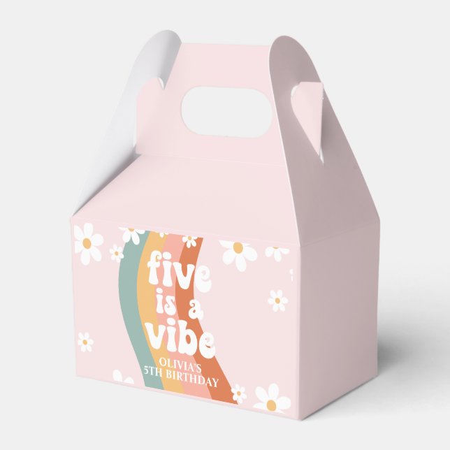 Retro Rainbow Five is a Vibe Daisy 5th Birthday Favor Box (Front Side)