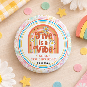 Retro Rainbow FIVE is a Vibe Groovy 5th Birthday 1 Inch Round Button