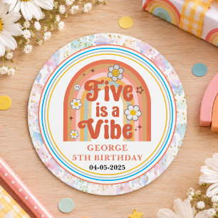 Retro Rainbow FIVE is a Vibe Groovy 5th Birthday Classic Round Sticker