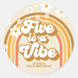 Retro Rainbow FIVE is a Vibe Groovy 5th Birthday Classic Round Sticker