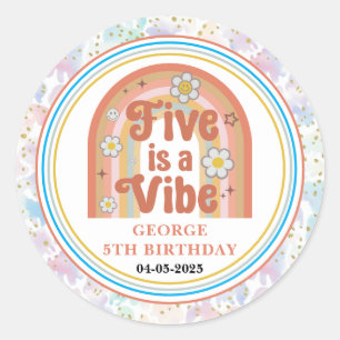 Retro Rainbow FIVE is a Vibe Groovy 5th Birthday Classic Round Sticker