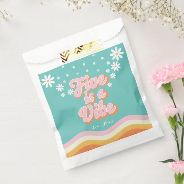 Retro Rainbow FIVE is a Vibe Groovy 5th Birthday  Favour Bag (Sealed)