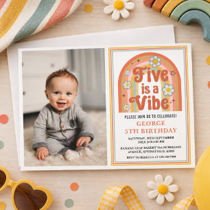 Retro Rainbow FIVE is a Vibe Groovy 5th Birthday Invitation