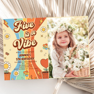Retro Rainbow Five is a Vibe Groovy 5th Birthday Invitation