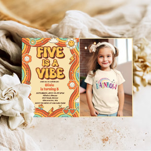 Retro Rainbow Five is a Vibe Groovy 5th Birthday Invitation