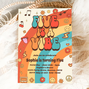 Retro Rainbow Five is a Vibe Groovy 5th Birthday Invitation