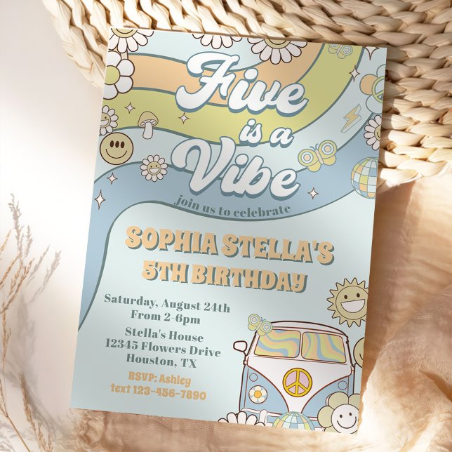 Retro Rainbow Five is a Vibe Groovy 5th Birthday Invitation (Creator Uploaded)