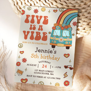 Retro Rainbow Five is a Vibe Groovy 5th Birthday Invitation