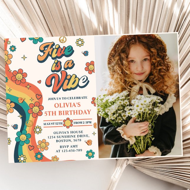 Retro Rainbow Five is a Vibe Groovy 5th Birthday Invitation (Creator Uploaded)