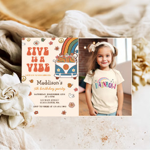 Retro Rainbow Five is a Vibe Groovy 5th Birthday  Invitation
