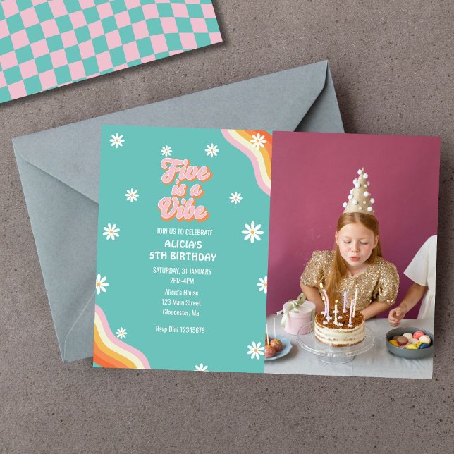 Retro Rainbow FIVE is a Vibe Groovy 5th Birthday  Invitation (Creator Uploaded)