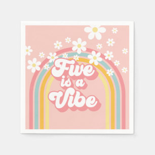 Retro Rainbow FIVE is a Vibe Groovy 5th Birthday Napkin