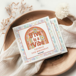 Retro Rainbow FIVE is a Vibe Groovy 5th Birthday Napkin