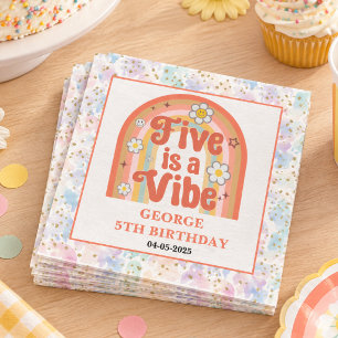 Retro Rainbow FIVE is a Vibe Groovy 5th Birthday Napkin