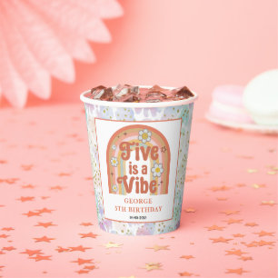 Retro Rainbow FIVE is a Vibe Groovy 5th Birthday Paper Cups