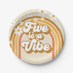 Retro Rainbow FIVE is a Vibe Groovy 5th Birthday Paper Plate