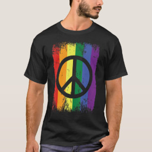 Retro Rainbow Flag Peace Sign Gay Lesbian Lgbt Pri T-Shirt