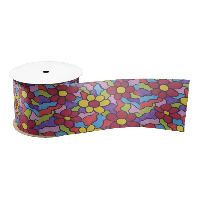 Retro Rainbow Flower Pattern  Satin Ribbon (Spool)
