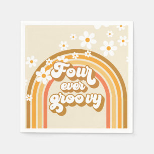 Retro Rainbow Four Ever Groovy 4th Birthday Napkin
