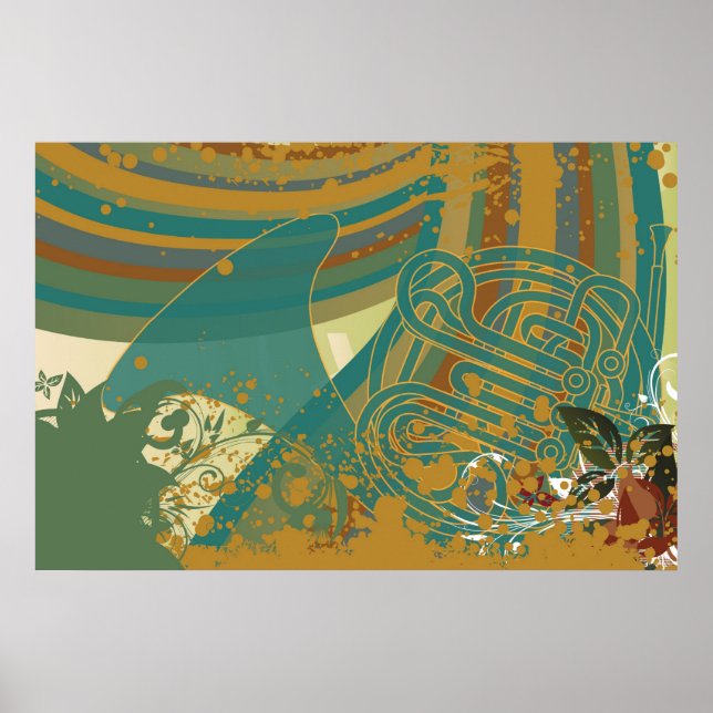 Retro Rainbow French Horn Poster (Front)