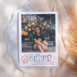 Retro | Rainbow Graduate Photo Announcement<br><div class="desc">With these "Retro" graduation announcements, the graduate's photo appears in centre-stage with "graduate" written below in stylish typography. The grad's class year is to the left and the grad's name and alma mater to the right. Cards reverse to a simple rainbow lines pattern. This colour scheme was inspired by hippie...</div>