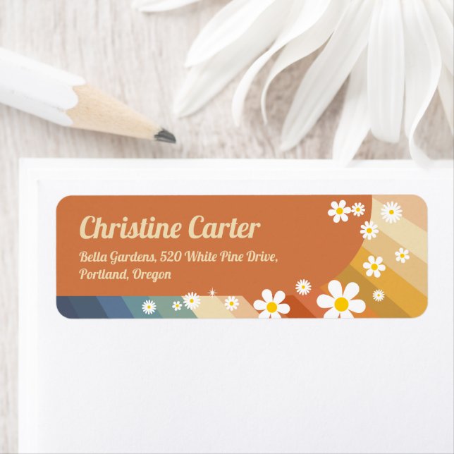 Retro Rainbow Groovy Baby Shower Return Address (Insitu)