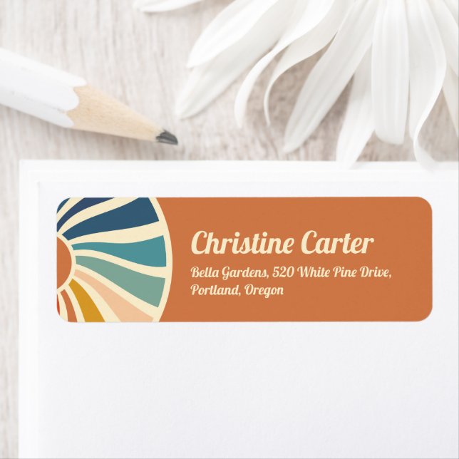 Retro Rainbow Groovy Baby Shower Return Address La (Insitu)