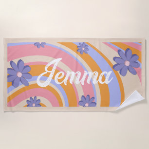 Retro, Rainbow, Groovy Birthday, Beach Beach Towel