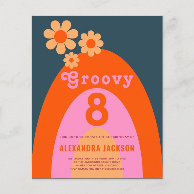 Retro Rainbow Groovy Birthday Party Budget Flyer (Front)