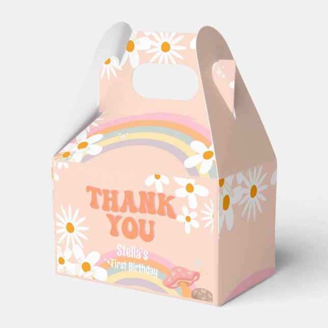 Retro Rainbow Groovy One Daisy Favor Box (Front Side)
