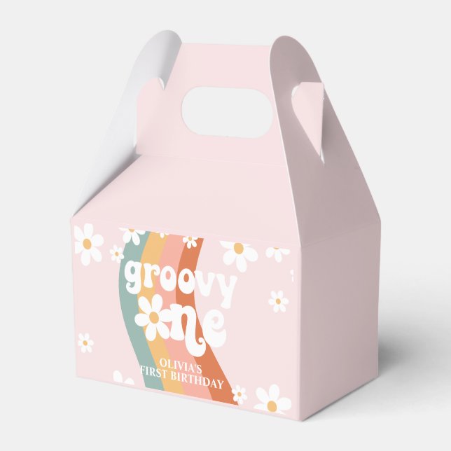 Retro Rainbow Groovy One Daisy Favor Box (Front Side)