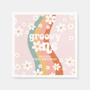 Retro Rainbow Groovy One Daisy Napkin