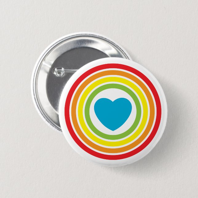 retro rainbow heart 2 inch round button (Front & Back)
