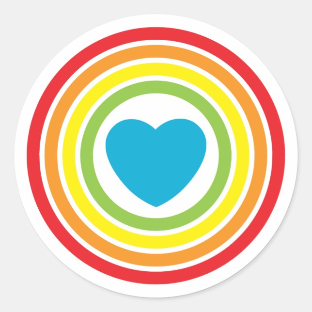 retro rainbow heart classic round sticker (Front)
